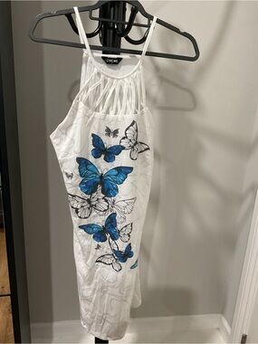 chic White Dress with Blue Butterfly Print for Kids